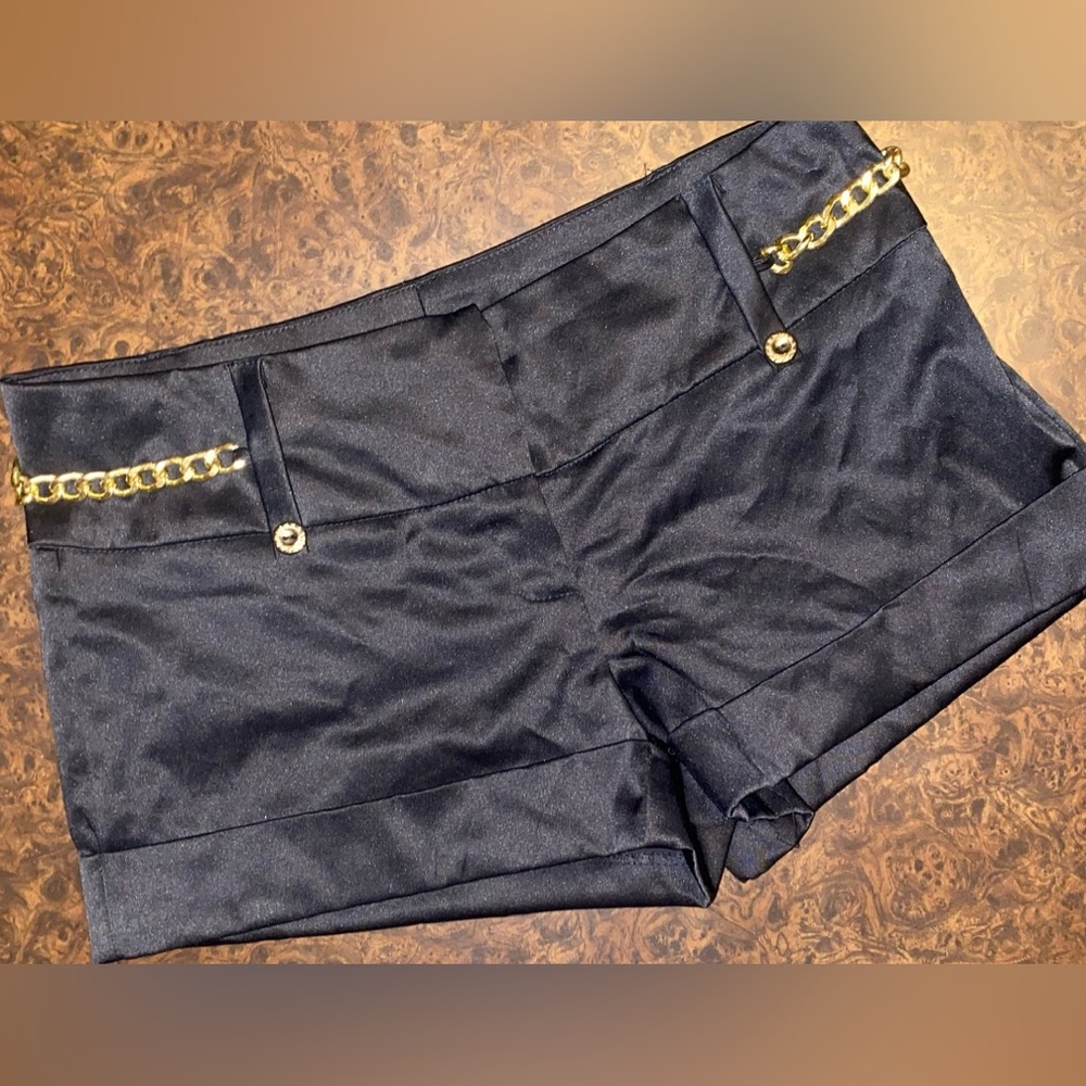 Charlotte Russe Black Satin with Gold Tone Shorts - size medium